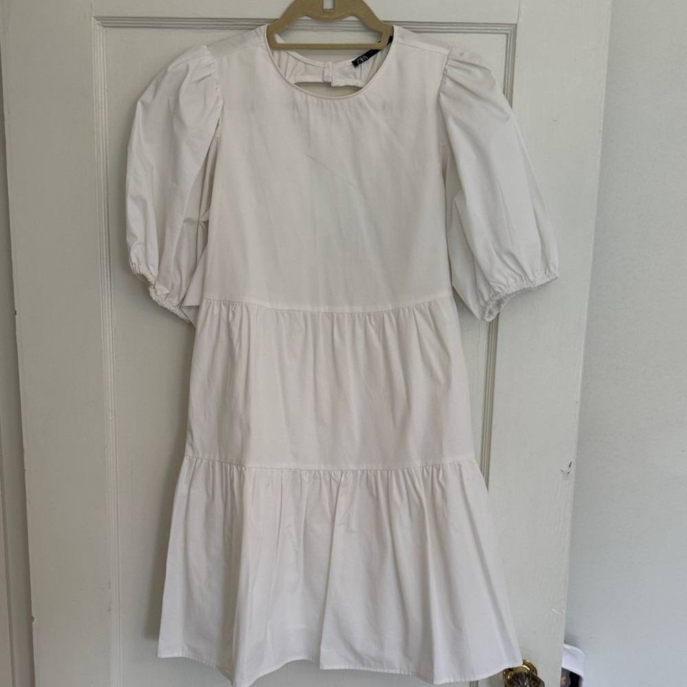 Zara White Puff Sleeve Dress